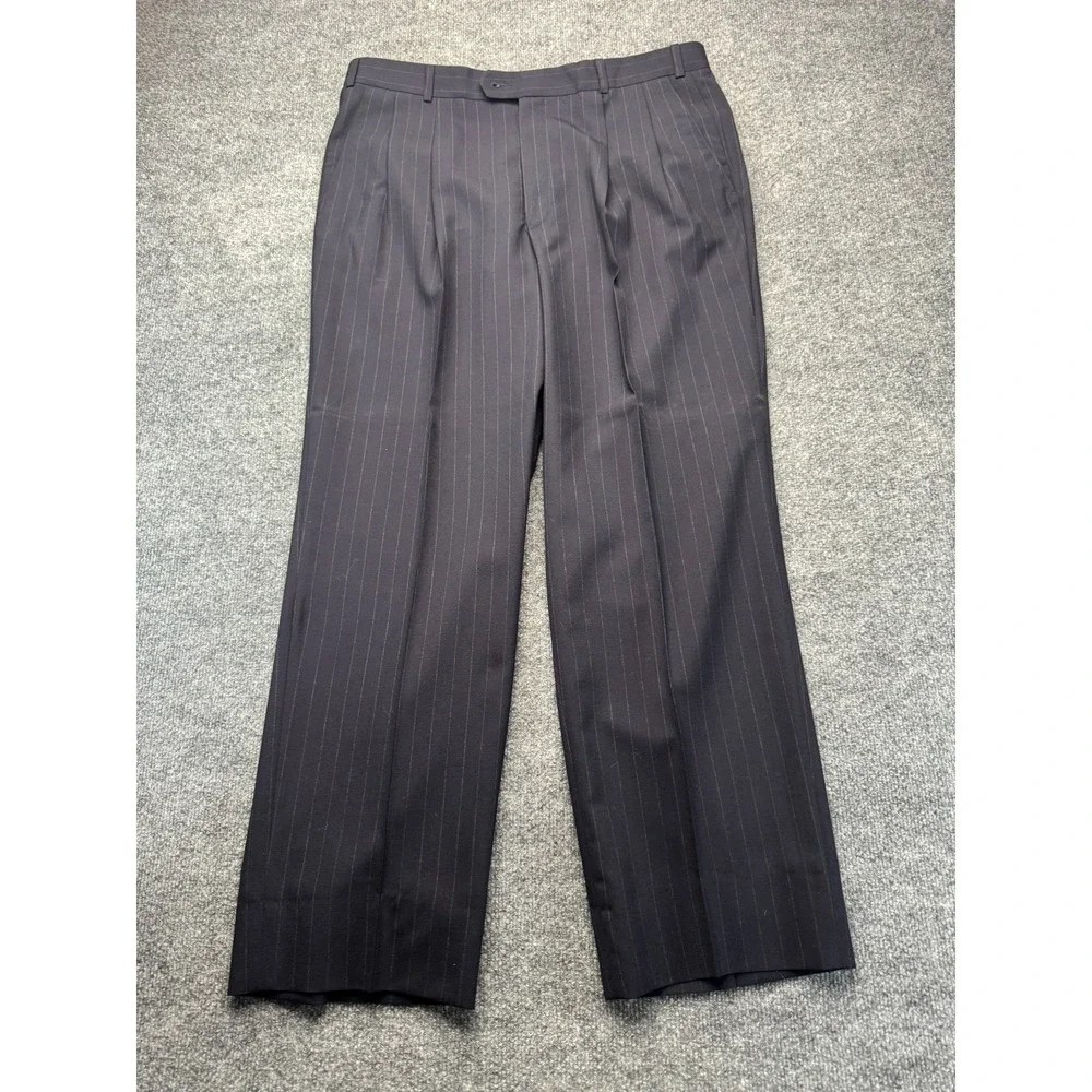 Unbranded Mens Suit 42R 38x31 Navy Pinstripe 3 Button Pleated Trousers Career